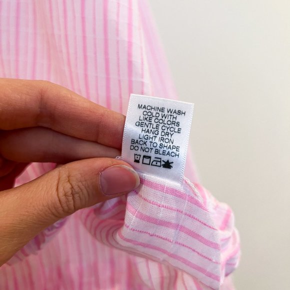XiRENA Pink Striped Tie Front Button Down Lightweight Classic Designer Blouse XL - Picture 9 of 10